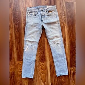 rag & bone Standard Issue Faded Blue Distressed Denim Jeans 100% Cotton